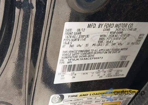 2012 Ford Expedition El Limited z USA, uszkodzony, nr VIN 1FMJK1K58CEF66973